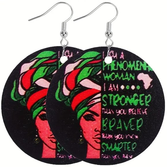 20 Pairs African Totem Black Beauty Pattern Round Dangle Earrings - Picture 9 of 11